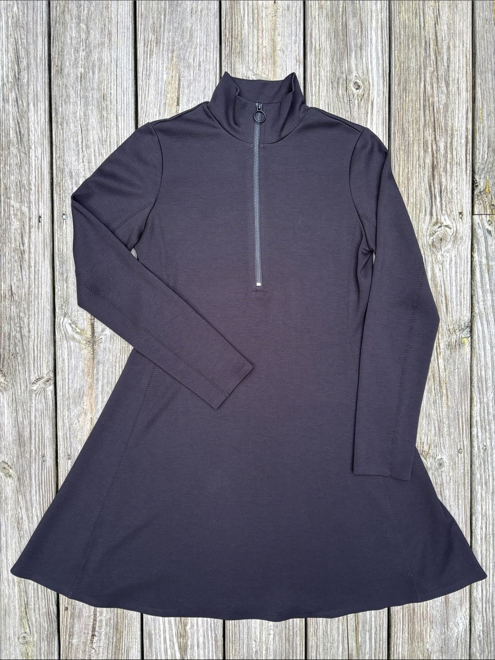 Athleta Black Deep Dive Quarter-Zip Mini Dress Minimalist Sport Chic Size S